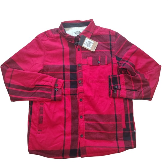 The North Face Campshire Sherpa Lined Flannel Shirt Jacket Red Black Plaid